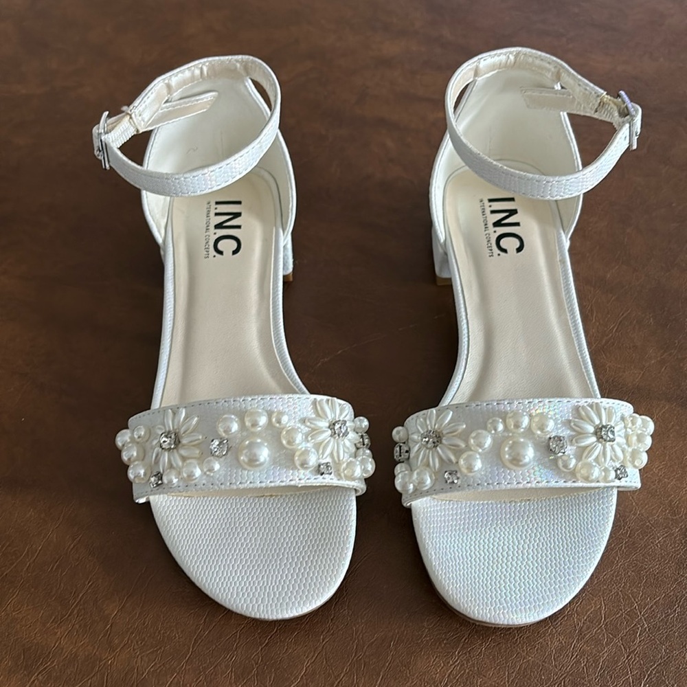 INC Pearl and Rhinestone Strap Sandal with Small Heel